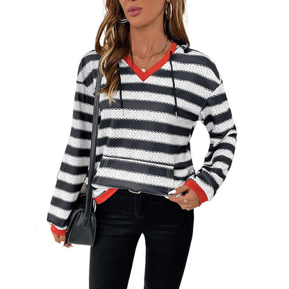 Elarova | Damen Kapuzenpullover mit modernem StreifenMuster und praktischem Kängurutasche