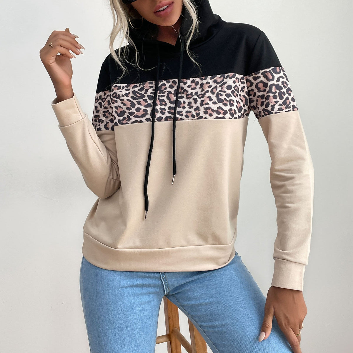 Elarova | Damen Kapuzenpullover mit modischem LeopardenMuster und sportlicher Passform