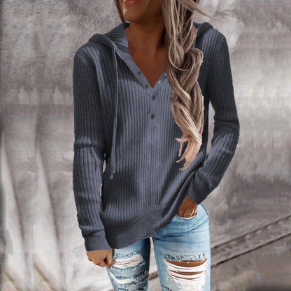 Elarova | Damen Kapuzenpullover mit strukturiertem Rippdesign und praktischen Knopfdetails
