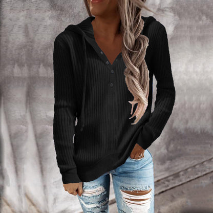 Elarova | Damen Kapuzenpullover mit strukturiertem Rippdesign und praktischen Knopfdetails