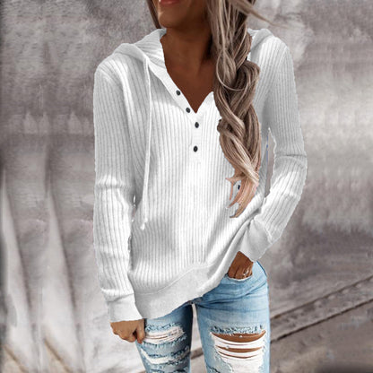 Elarova | Damen Kapuzenpullover mit strukturiertem Rippdesign und praktischen Knopfdetails