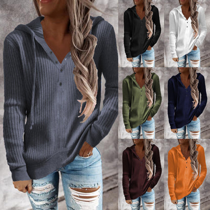 Elarova | Damen Kapuzenpullover mit strukturiertem Rippdesign und praktischen Knopfdetails