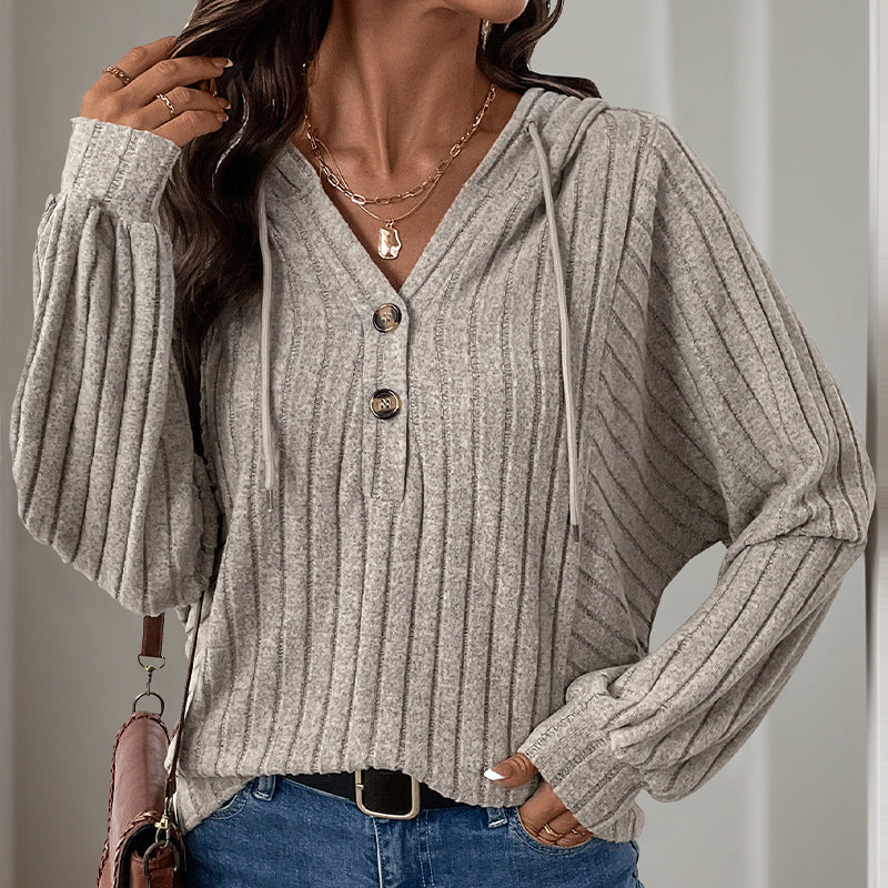 Elarova | Damen Kapuzensweater mit strukturiertem Rippdesign und eleganten Knopfdetails