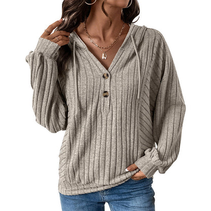 Elarova | Damen Kapuzensweater mit strukturiertem Rippdesign und eleganten Knopfdetails