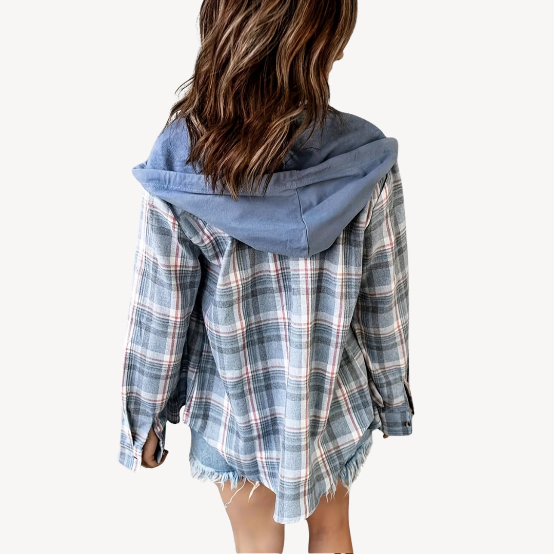 Elarova | Damen Karierte Button-Down-Hemdjacke mit Kapuze