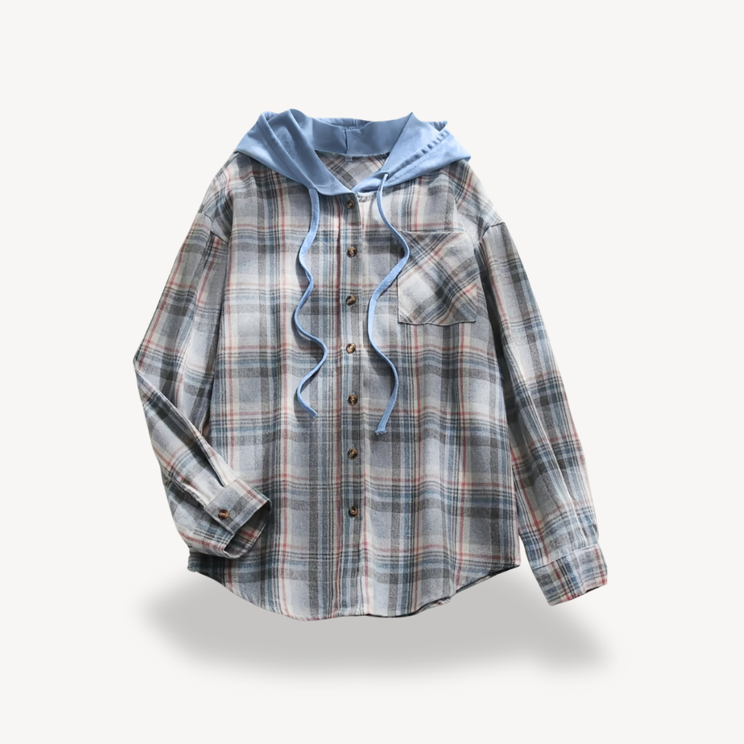Elarova | Damen Karierte Button-Down-Hemdjacke mit Kapuze