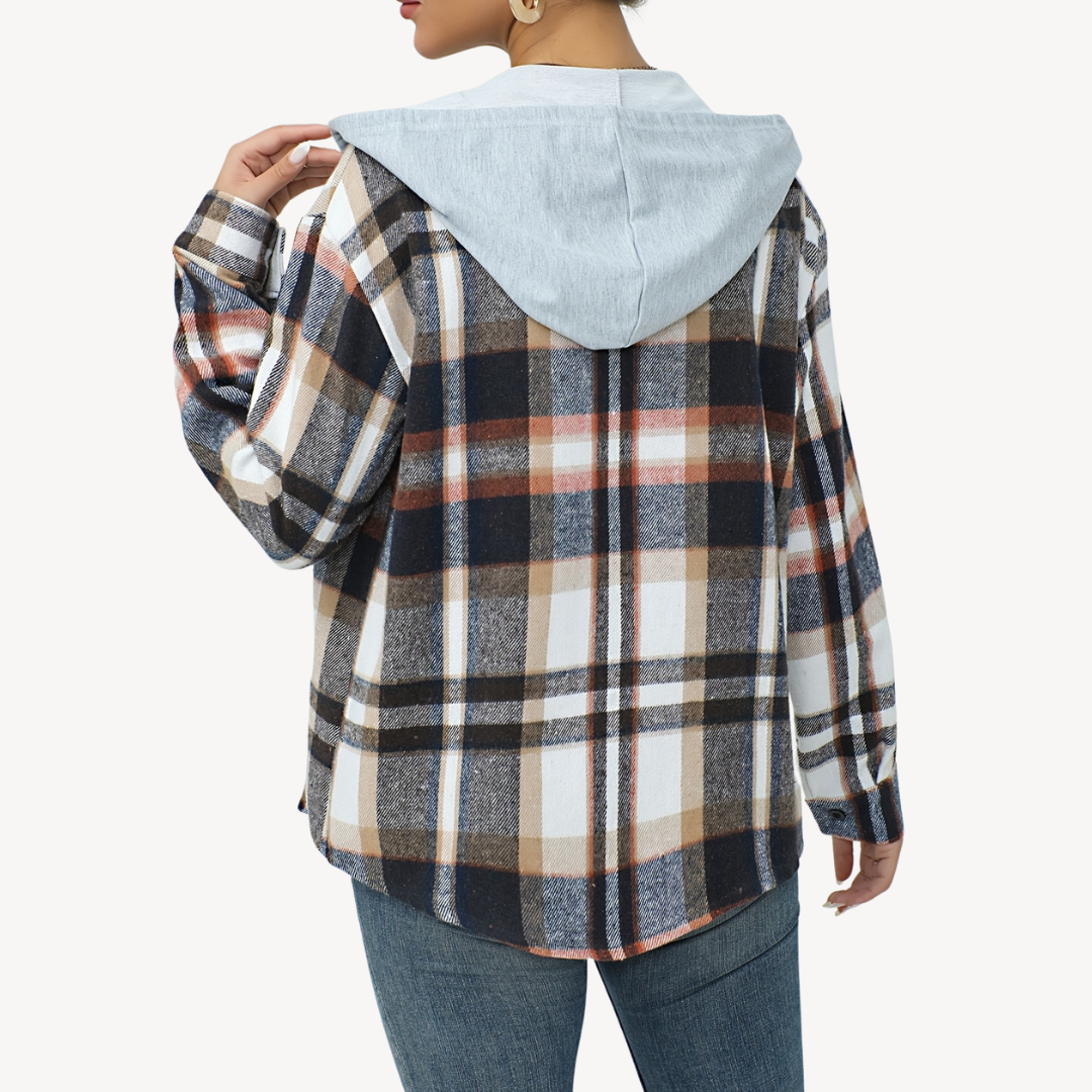 Elarova | Damen Kariertes Button-Down-Shaket mit Kapuze