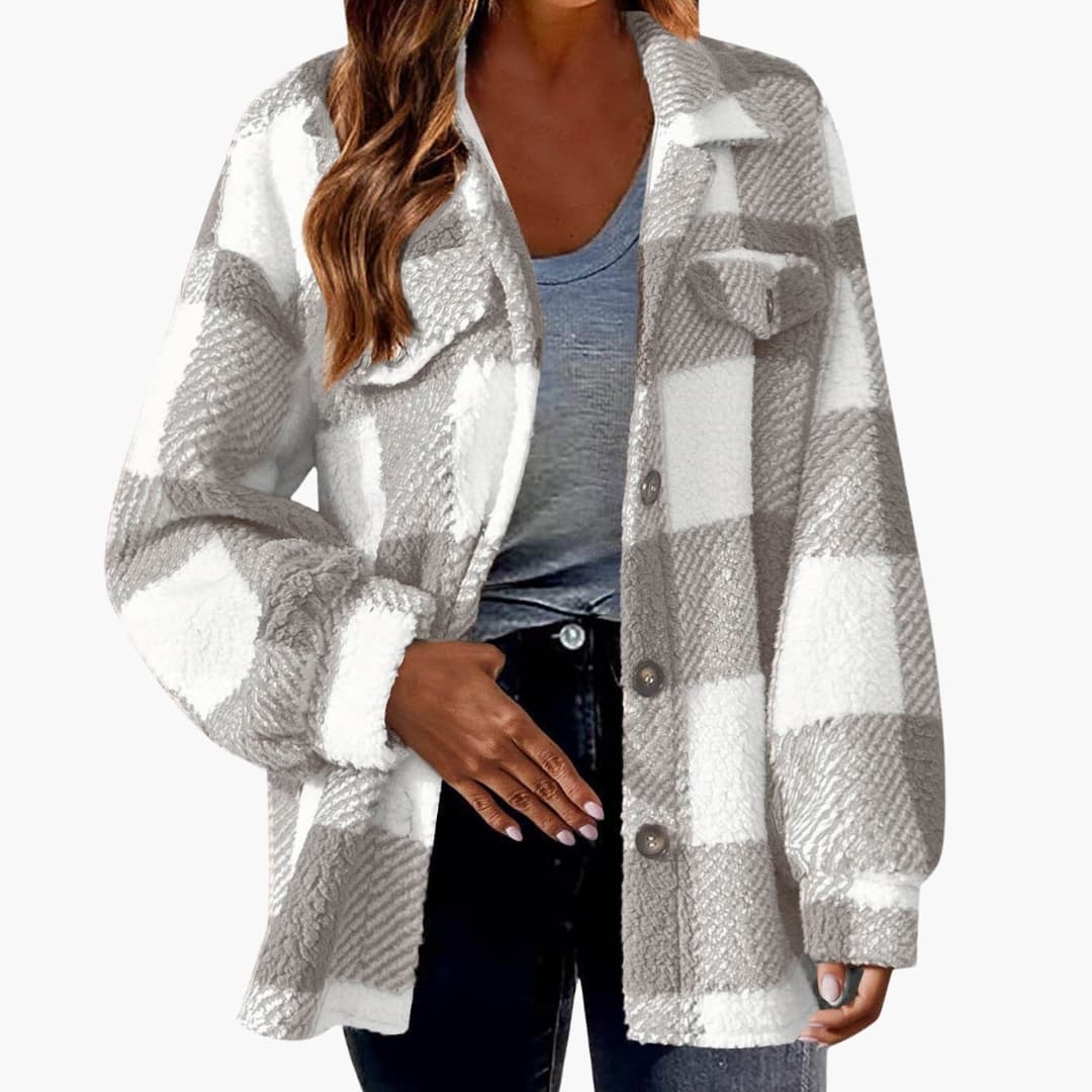 Elarova | Damen Karo Jacke mit Knopfverschluss