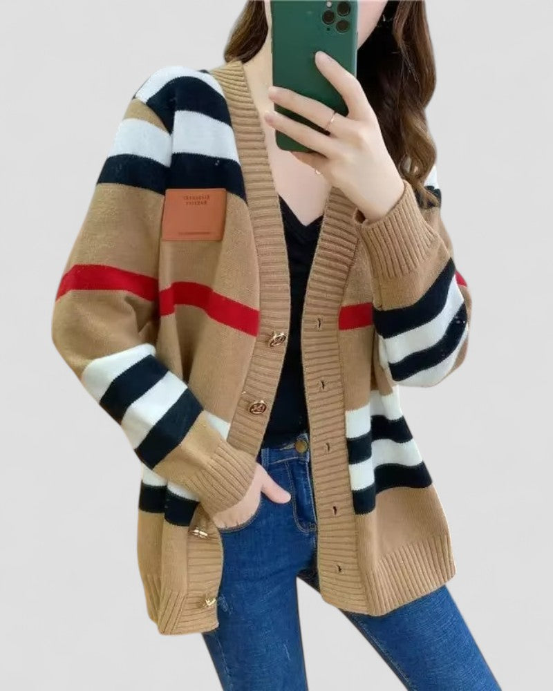 Elarova | Damen Kaschmir-Strickjacke mit V-Ausschnitt