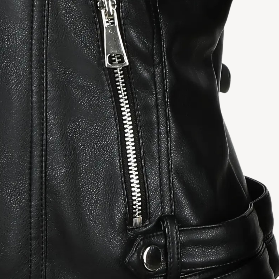 Elarova | Damen Kontrast Lederjacke