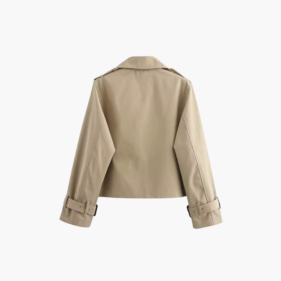 Elarova | Damen Kurz-Trenchcoat mit doppeltem Frontverschluss und Schnallenmanschetten