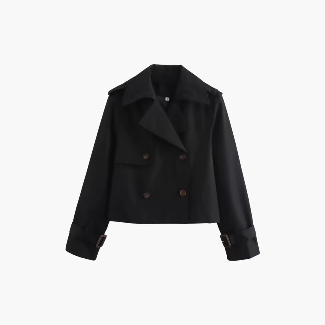 Elarova | Damen Kurz-Trenchcoat mit doppeltem Frontverschluss und Schnallenmanschetten
