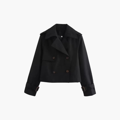 Elarova | Damen Kurz-Trenchcoat mit doppeltem Frontverschluss und Schnallenmanschetten