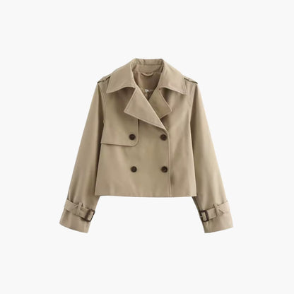 Elarova | Damen Kurz-Trenchcoat mit doppeltem Frontverschluss und Schnallenmanschetten