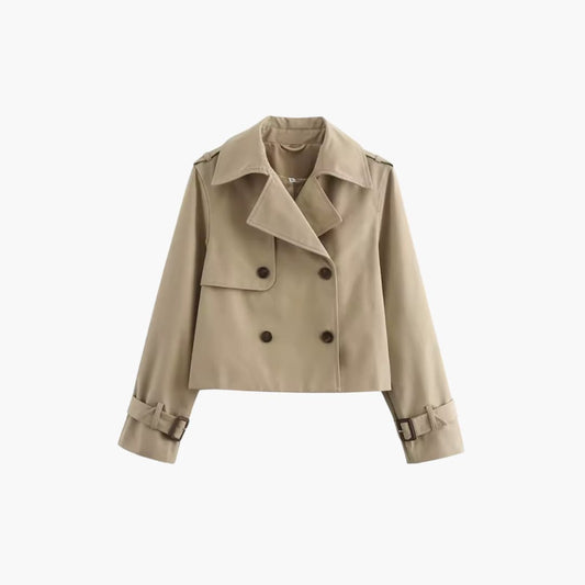 Elarova | Damen Kurz-Trenchcoat mit doppeltem Frontverschluss und Schnallenmanschetten
