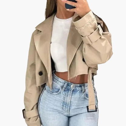Elarova | Damen Kurzer Trenchcoat mit Gürtel und Doppelreihe Knöpfen