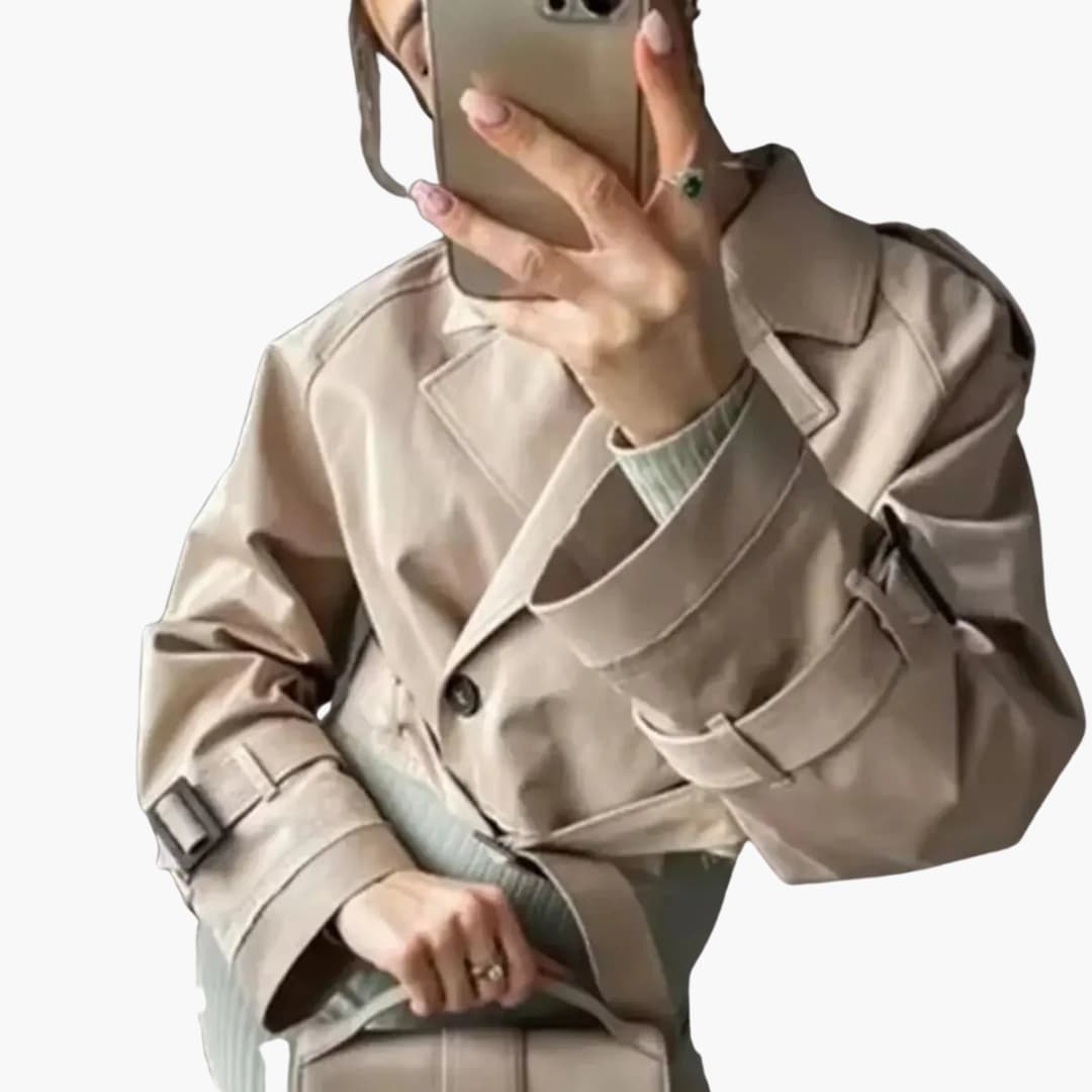 Elarova | Damen Kurzer Trenchcoat mit Gürtel und Doppelreihe Knöpfen