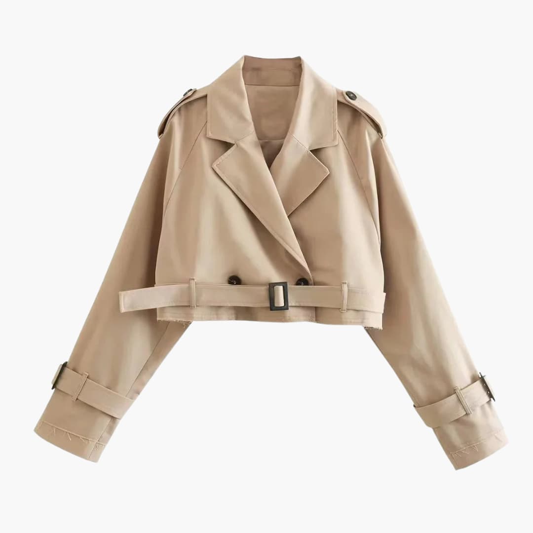Elarova | Damen Kurzer Trenchcoat mit Gürtel und Doppelreihe Knöpfen