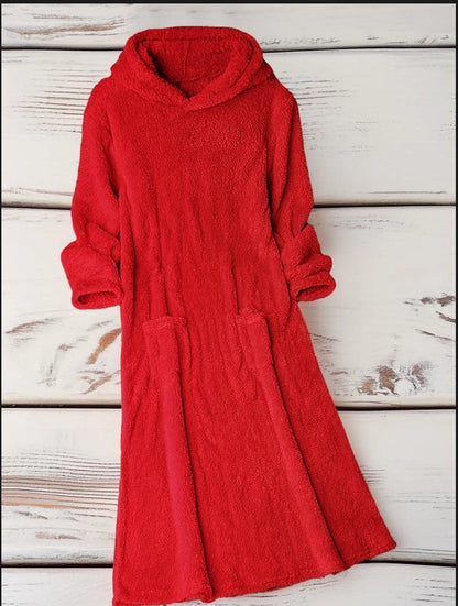 Elarova | Damen Kuscheliger FleeceKleid mit Kapuze und praktischen Taschen