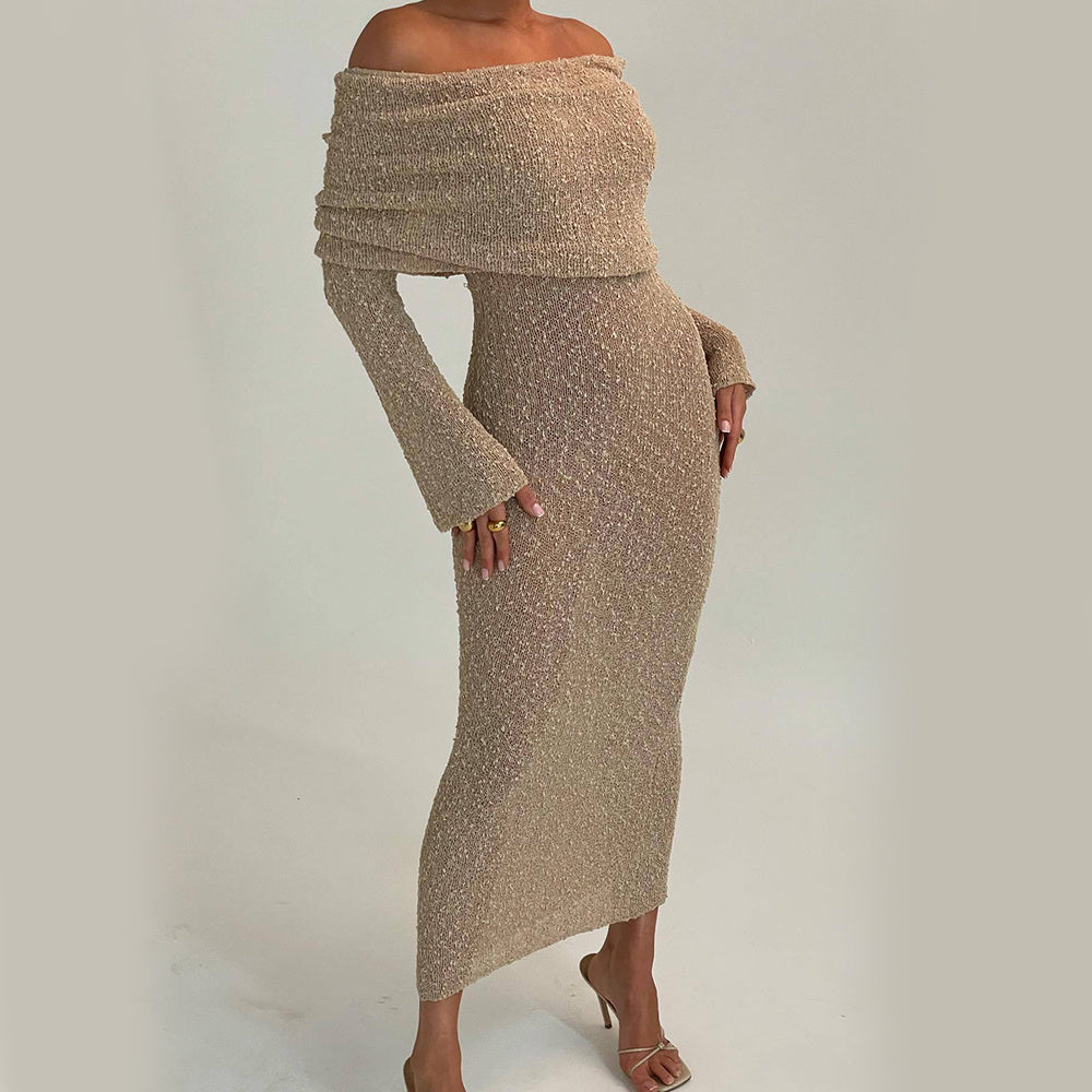 Elarova Damen Langarm-Strickkleid (einseitig)