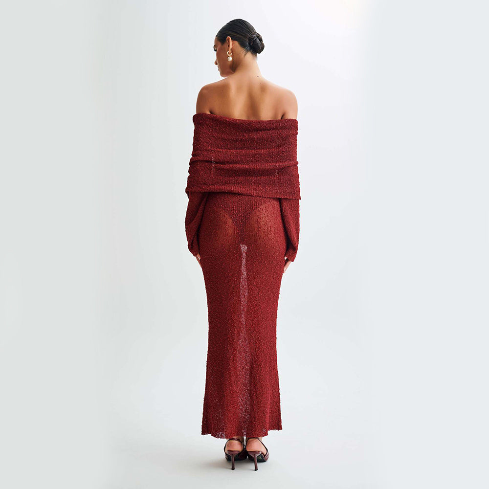 Elarova Damen Langarm-Strickkleid (einseitig)