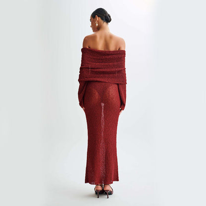 Elarova Damen Langarm-Strickkleid (einseitig)