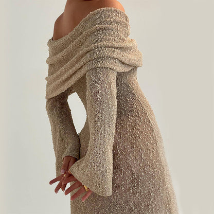 Elarova Damen Langarm-Strickkleid (einseitig)