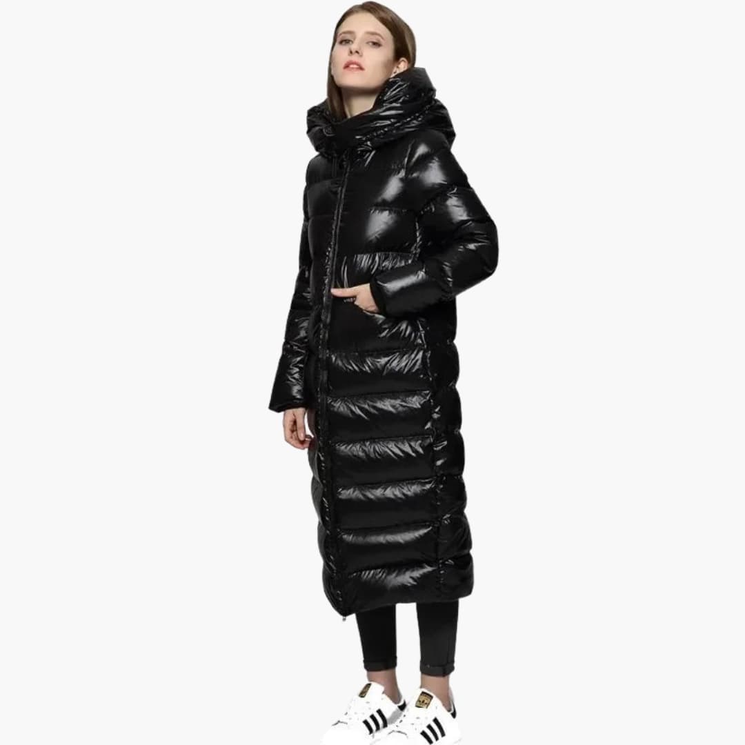 Elarova | Damen Lange Daunenjacke mit Reißverschluss und Kapuze