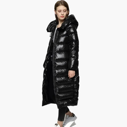 Elarova | Damen Lange Daunenjacke mit Reißverschluss und Kapuze