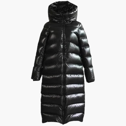 Elarova | Damen Lange Daunenjacke mit Reißverschluss und Kapuze