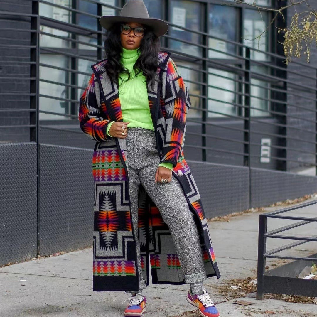 Elarova | Damen Lange Strickjacke im bunten EthnoDesign und modernem Schnitt