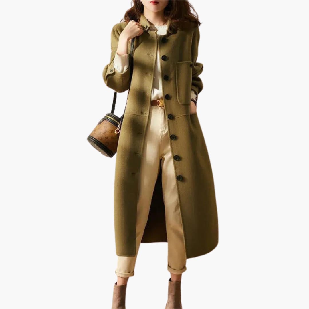 Elarova | Damen Langer Trenchcoat mit Knopfleiste