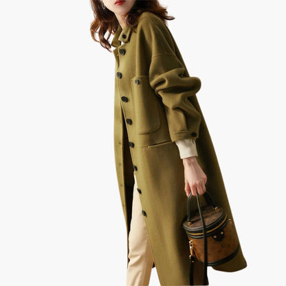Elarova | Damen Langer Trenchcoat mit Knopfleiste
