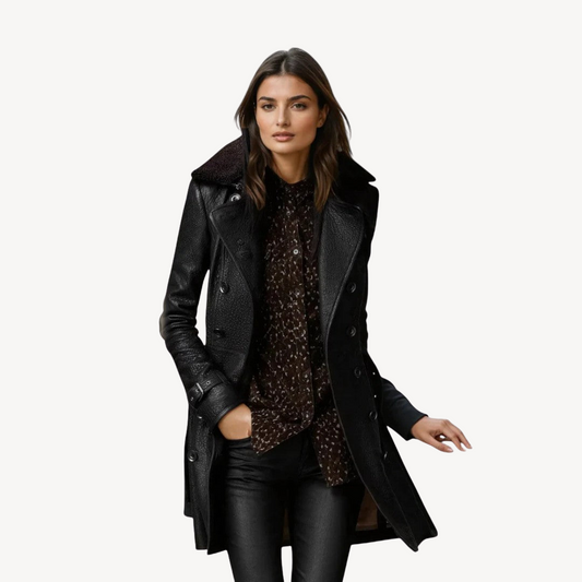 Elarova | Damen Leder Trenchcoat