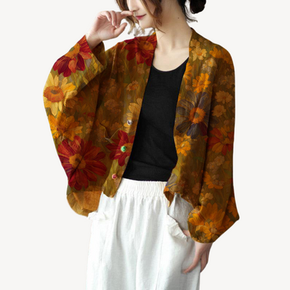 Elarova | Damen Leinenmischung Kimono Jacke Cardigan