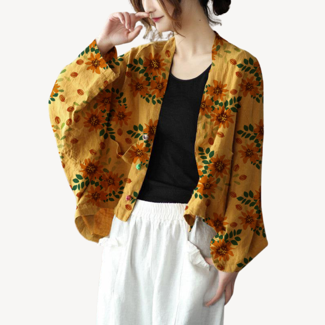 Elarova | Damen Leinenmischung Kimono Jacke Cardigan