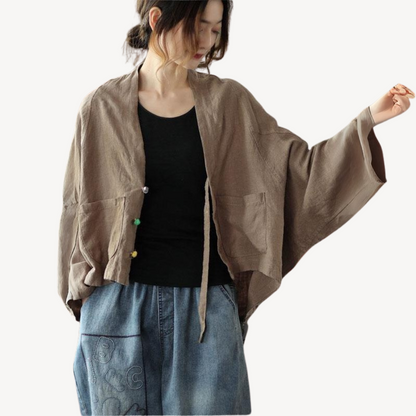 Elarova | Damen Leinenmischung Kimono Jacke Cardigan