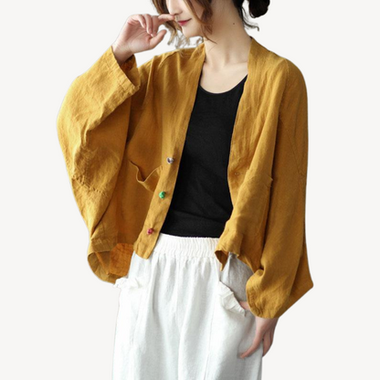 Elarova | Damen Leinenmischung Kimono Jacke Cardigan