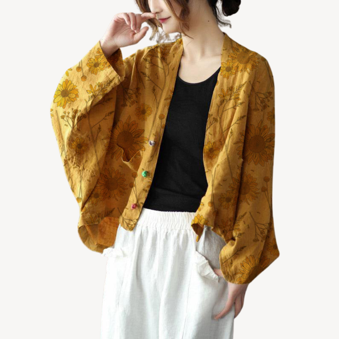 Elarova | Damen Leinenmischung Kimono Jacke Cardigan