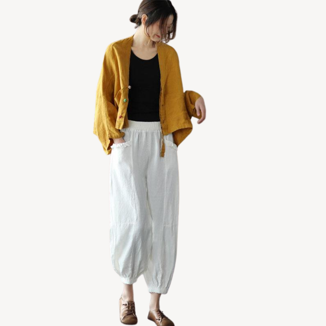 Elarova | Damen Leinenmischung Kimono Jacke Cardigan