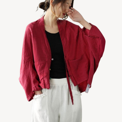Elarova | Damen Leinenmischung Kimono Jacke Cardigan
