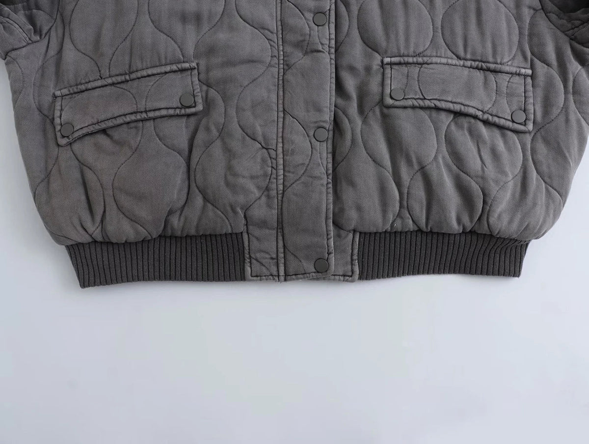 Elarova | Damen Locker geschnittene Graue Bomberjacke