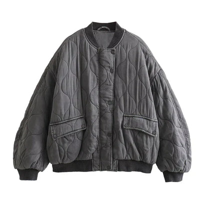 Elarova | Damen Locker geschnittene Graue Bomberjacke