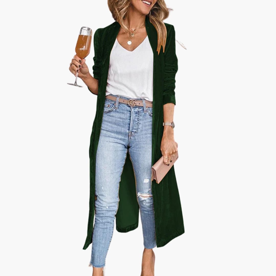 Elarova | Damen Long Strickjacke mit offener Front und geradem Saum