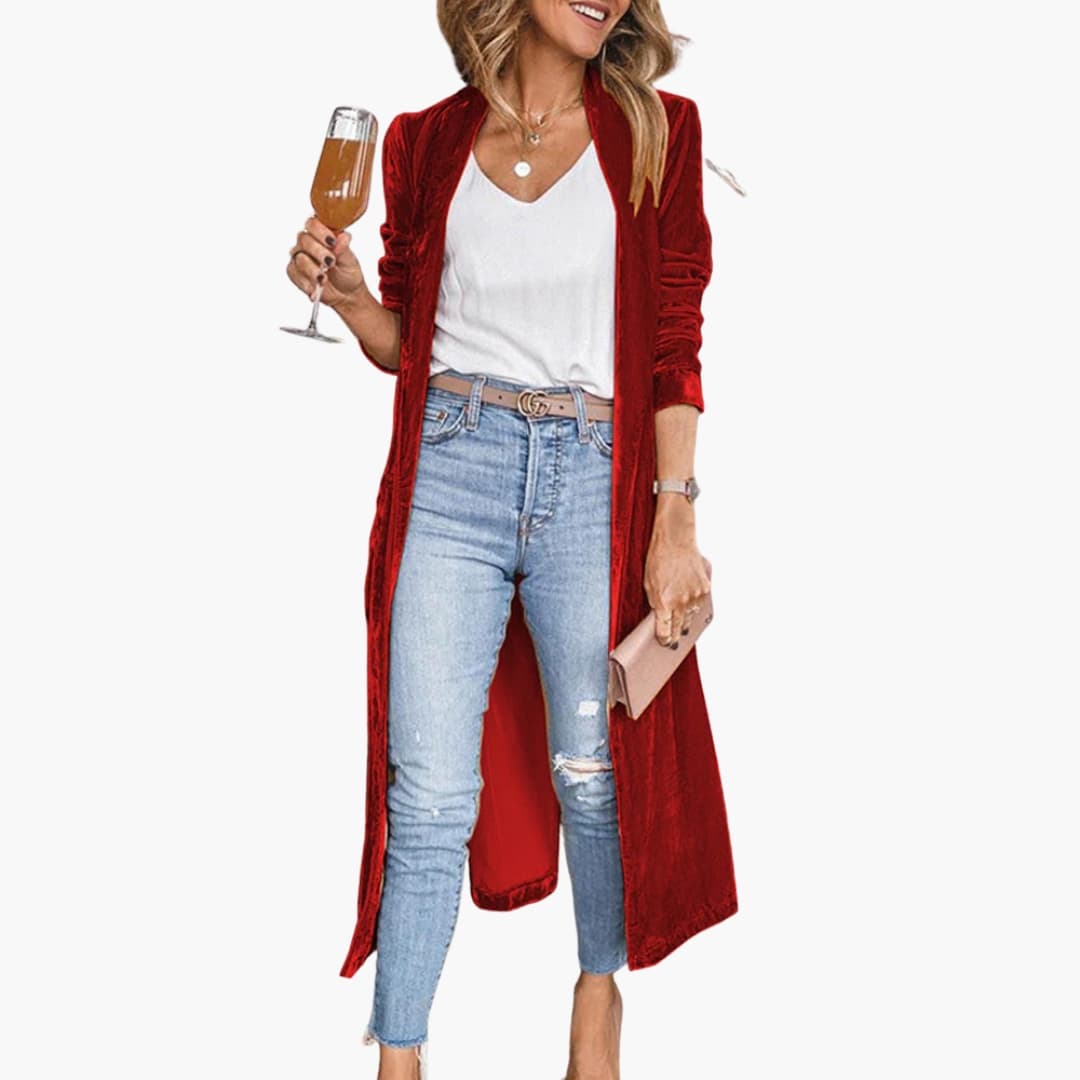 Elarova | Damen Long Strickjacke mit offener Front und geradem Saum