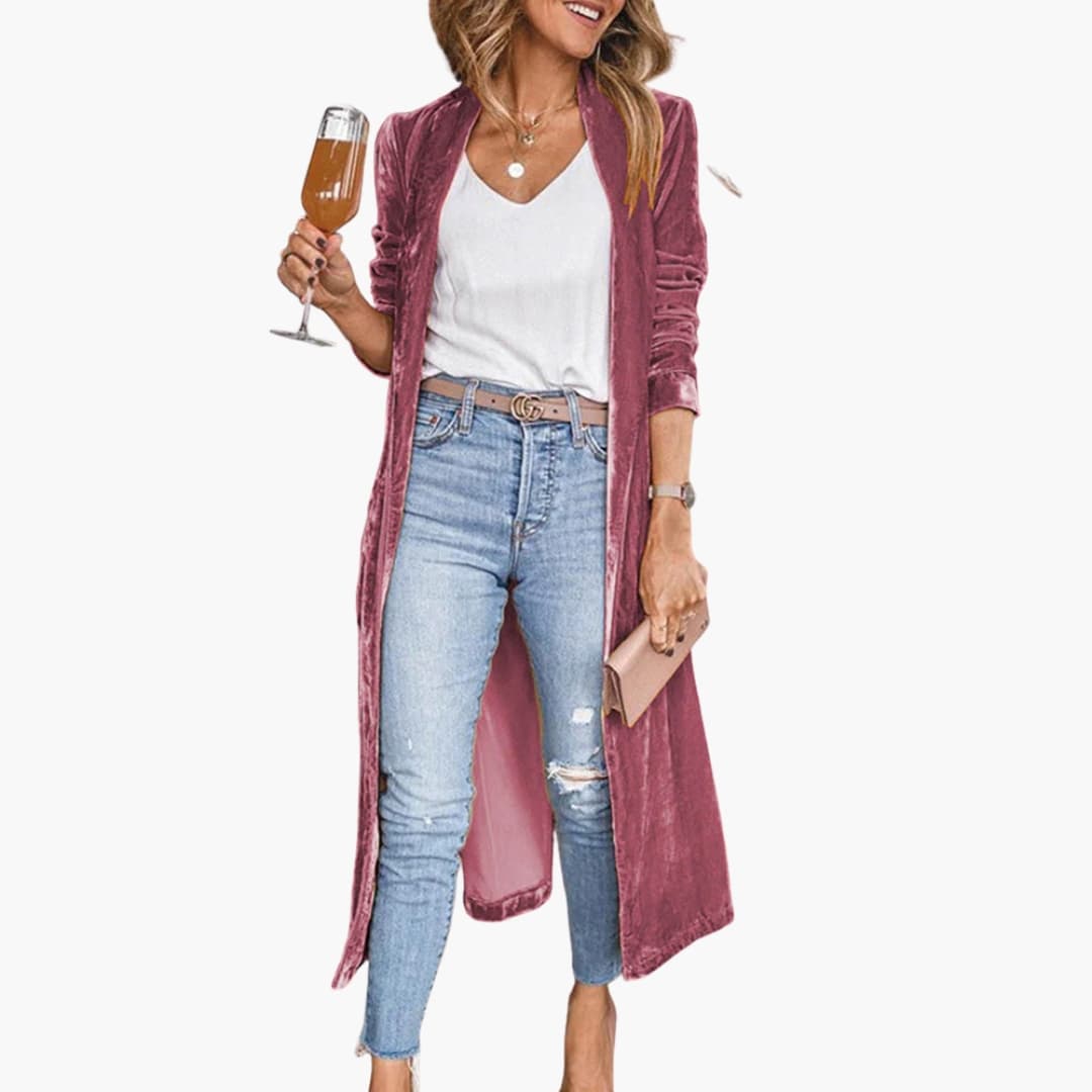 Elarova | Damen Long Strickjacke mit offener Front und geradem Saum