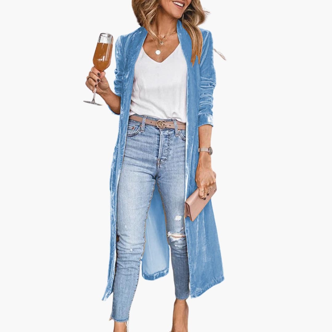 Elarova | Damen Long Strickjacke mit offener Front und geradem Saum