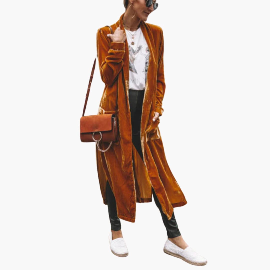 Elarova | Damen Long Strickjacke mit offener Front und geradem Saum