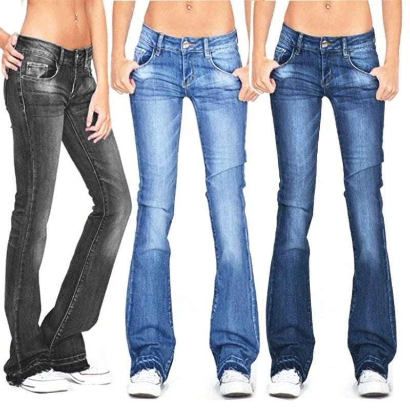 Elarova | Damen Low Rise Flared Jeans: Lässige Vintage Skinny Bell Bottom Jeans