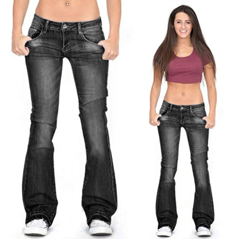 Elarova | Damen Low Rise Flared Jeans: Lässige Vintage Skinny Bell Bottom Jeans